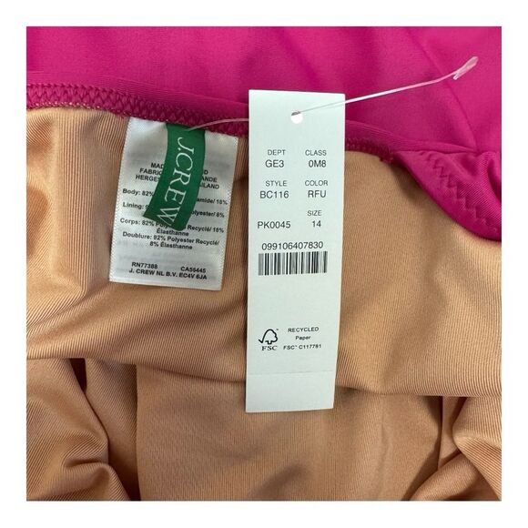 NWT J. Crew Radiant Fushia‎ Roushed V Neck One Piece Bathing Suit Size 14 - Picture 4 of 9